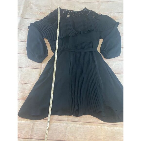 Eloquii Women's Black Long Sleeve Pleated Lace Trim Dress - 20 - Picture 2 of 14